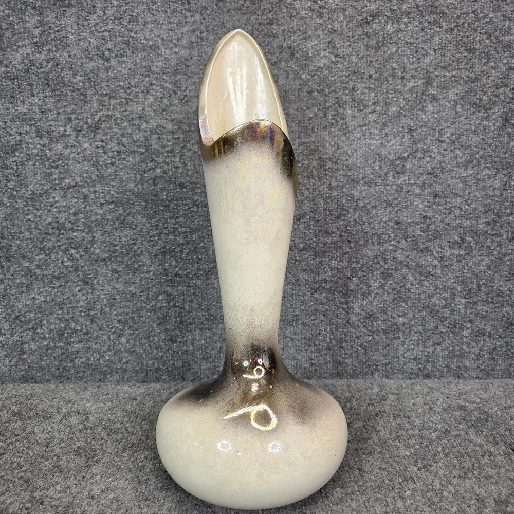 Vintage Royal Haeger Large Vase Lava Glaze Metallic White #R1752 MCM 1950s 16.5
